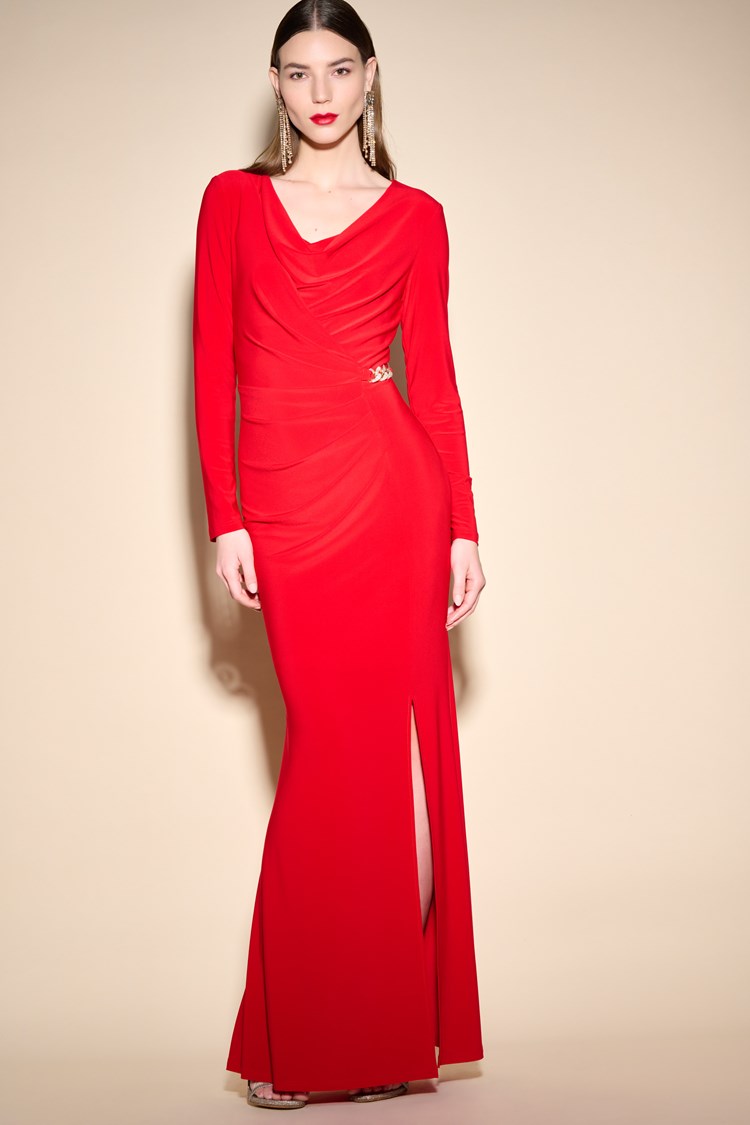 red joseph ribkoff dress Joseph Ribkoff Red Bow Sleeve Satin Dress 244235
