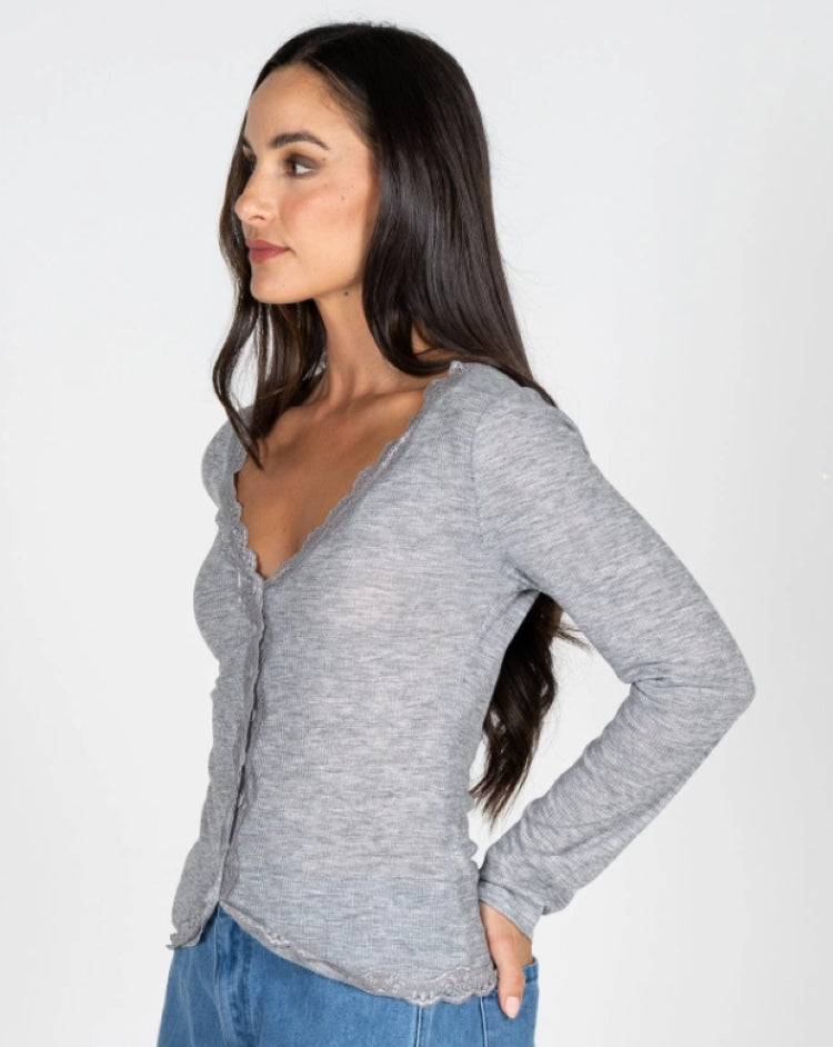 C'est Moi Ribbed Lace Trim Cardigan
