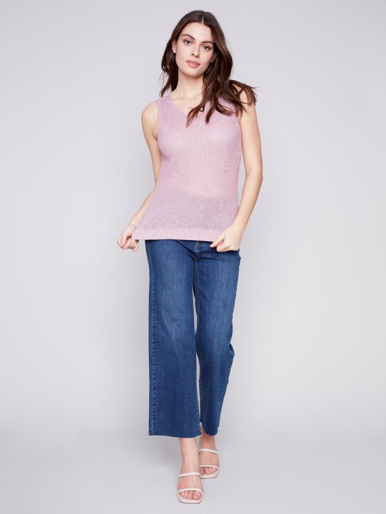 Charlie B Style: C2509C/790A, Cold Dye V-Neck Knit Cami, dusty rose, full view