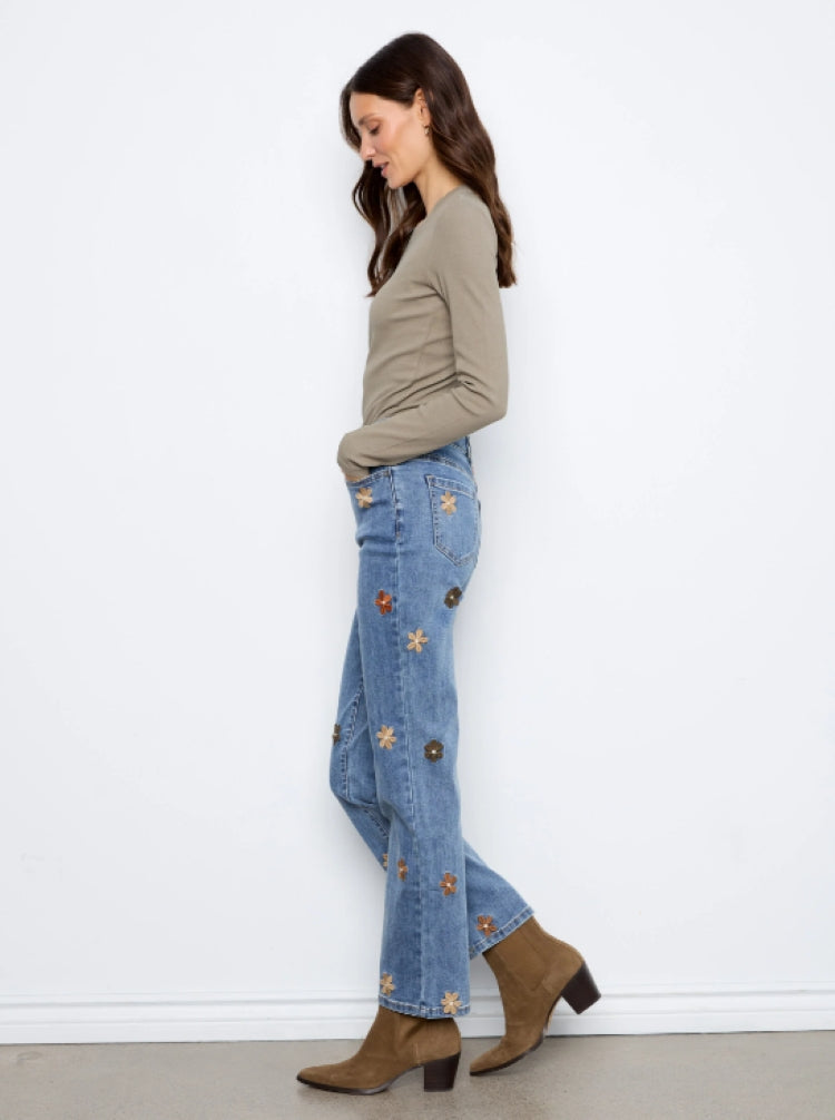 Charlie B Floral Embroidered Straight Leg Jeans