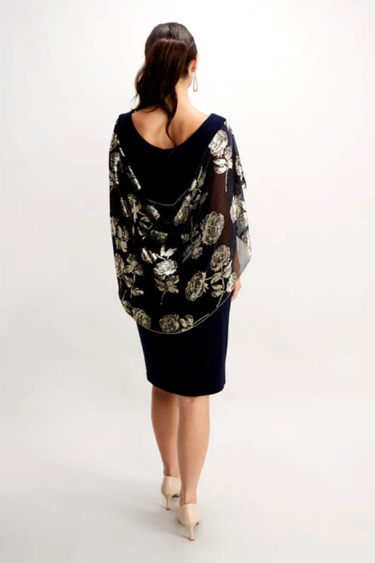 Frank Lyman Style: 248350, Sheath Dress with Foil Floral Shawl, back view