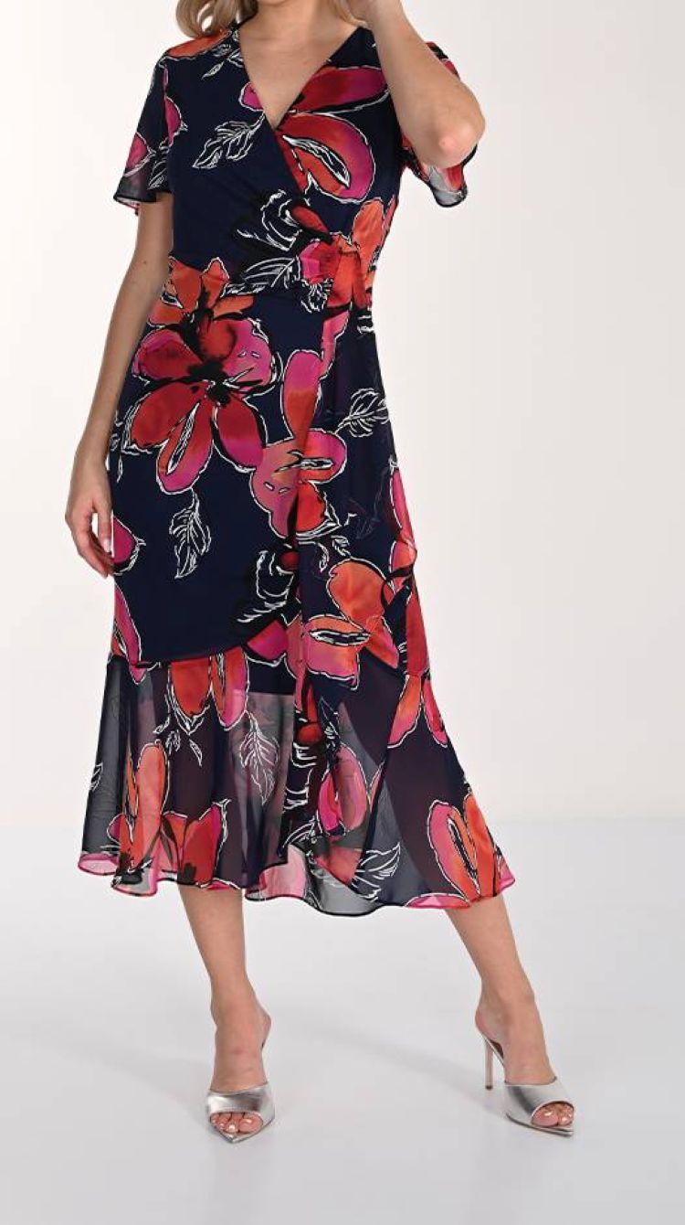 Floral Wrap Midi Dress
