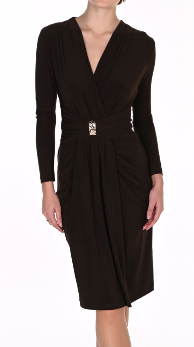 Long Sleeve Faux Wrap Dress