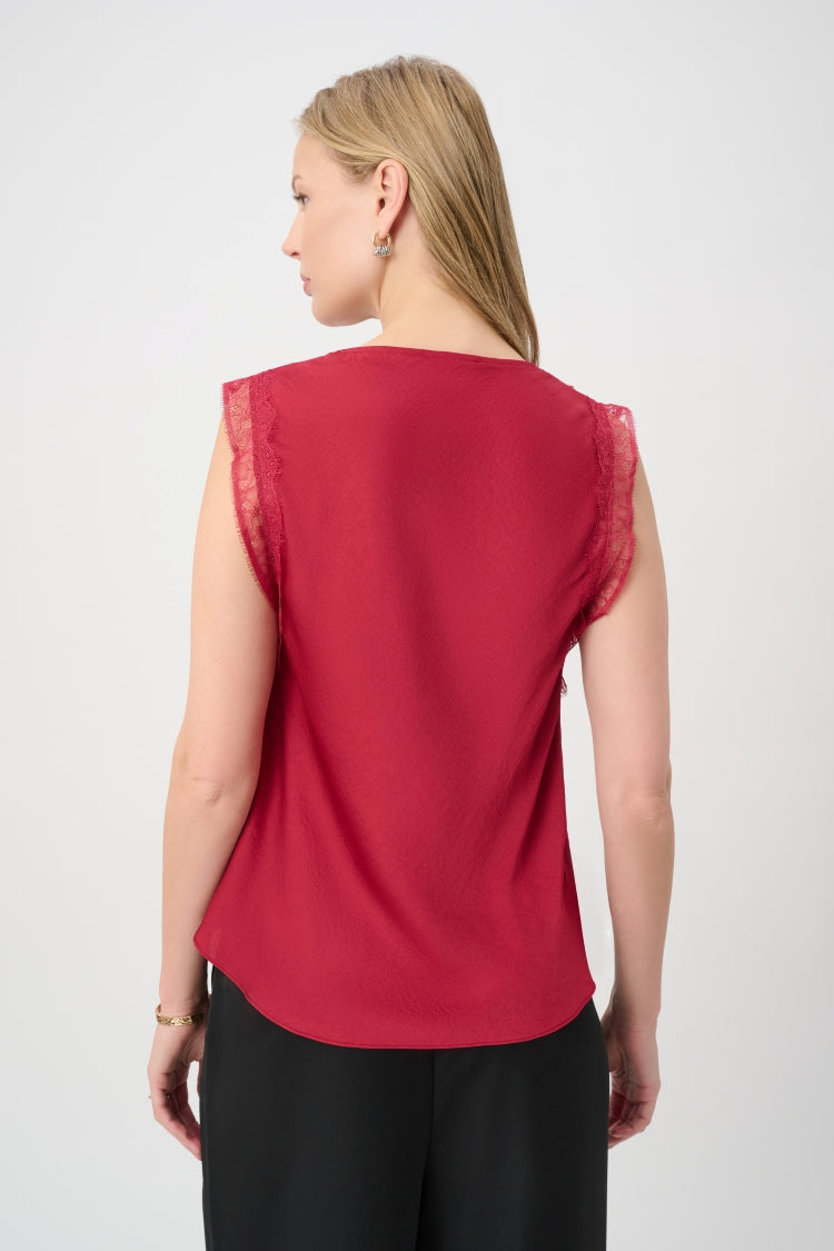 Joseph Ribkoff Lace Trim V-Neck Top