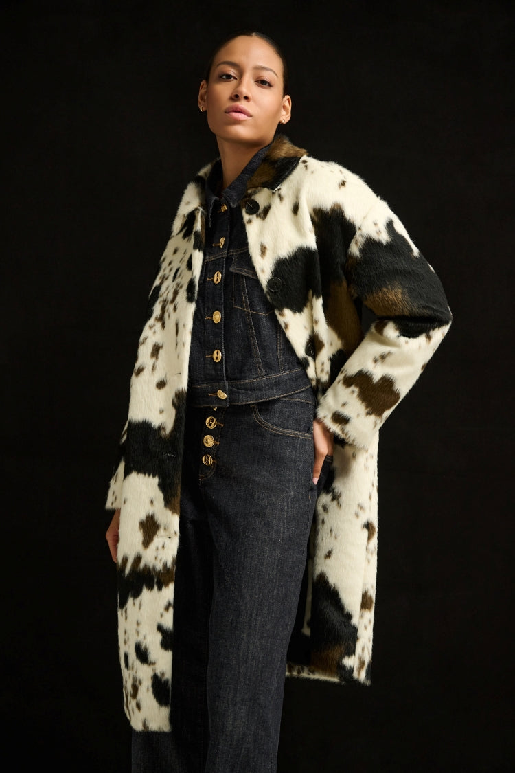 Joseph Ribkoff Cow Print Faux Fur Coat