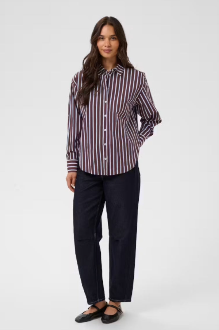 Kaffe Striped Relaxed-Fit Button-Front Shirt