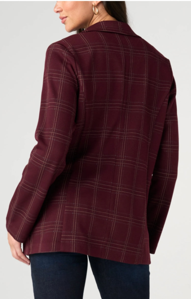 Liverpool Burgundy Plaid Boyfriend Blazer