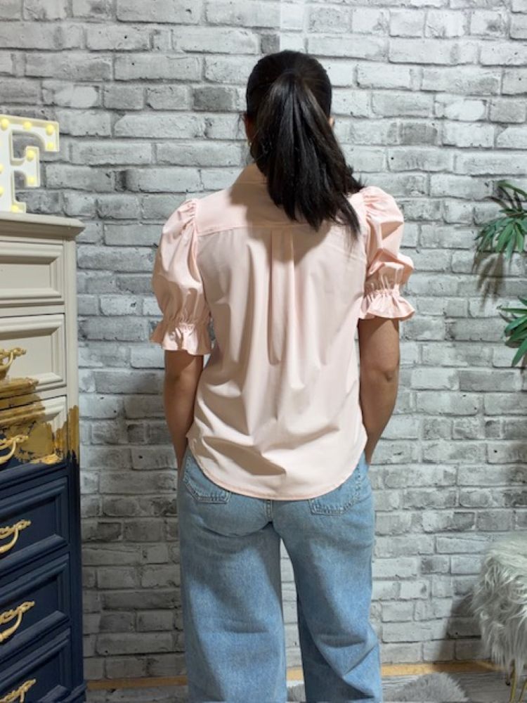 Snap Front Puff Sleeve Shirt