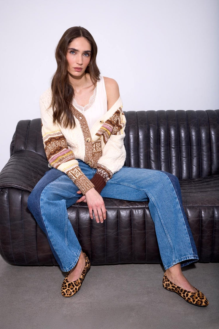 Tribal Two-Tone High Rise Straight Leg Jeans