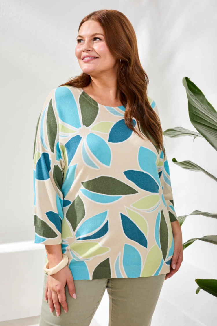 Curve Soft Yarn Three-Quarter Sleeve Crewneck Sweater