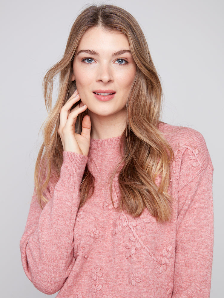 Crew Neck Sweater With Floral Embroidery