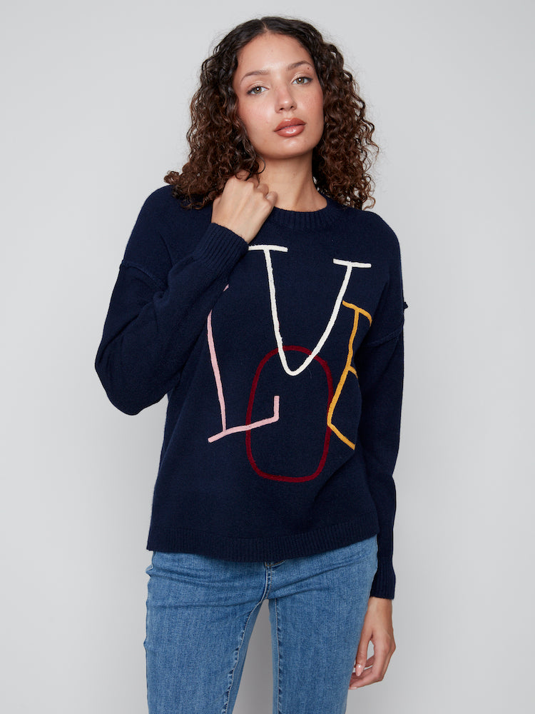 Love Embroidered Crew Neck Sweater