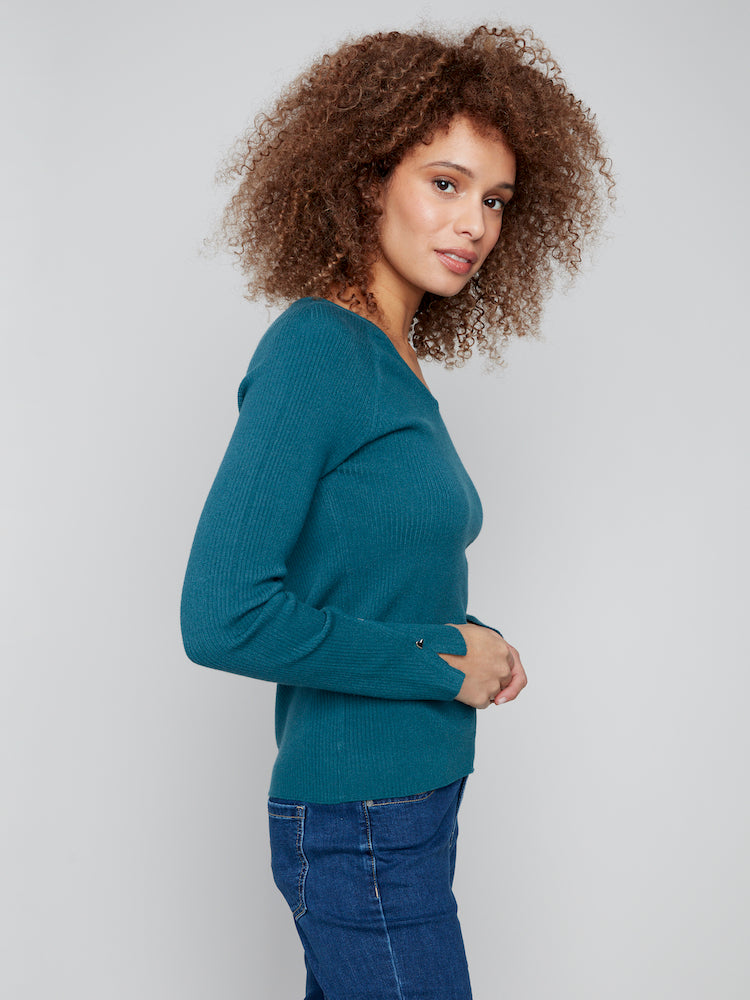 Long Sleeve V-Neck With Button Detail