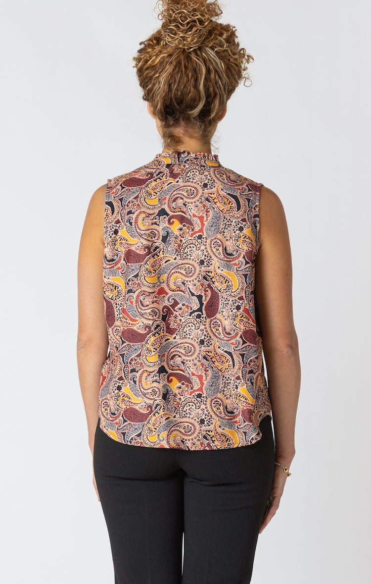 Button Front Paisley Print Blouse