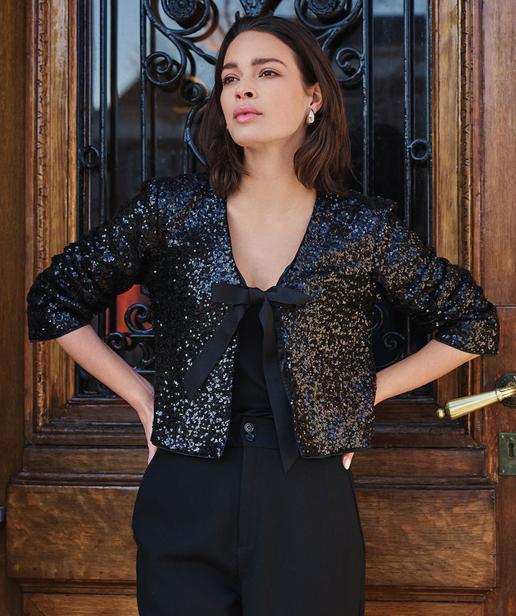 Sequin Tie Front Blazer
