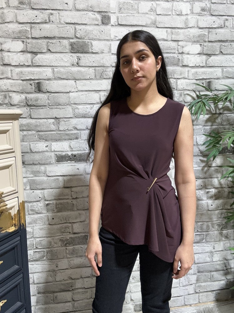 Sleeveless Hip Length Top With Ruching Detail