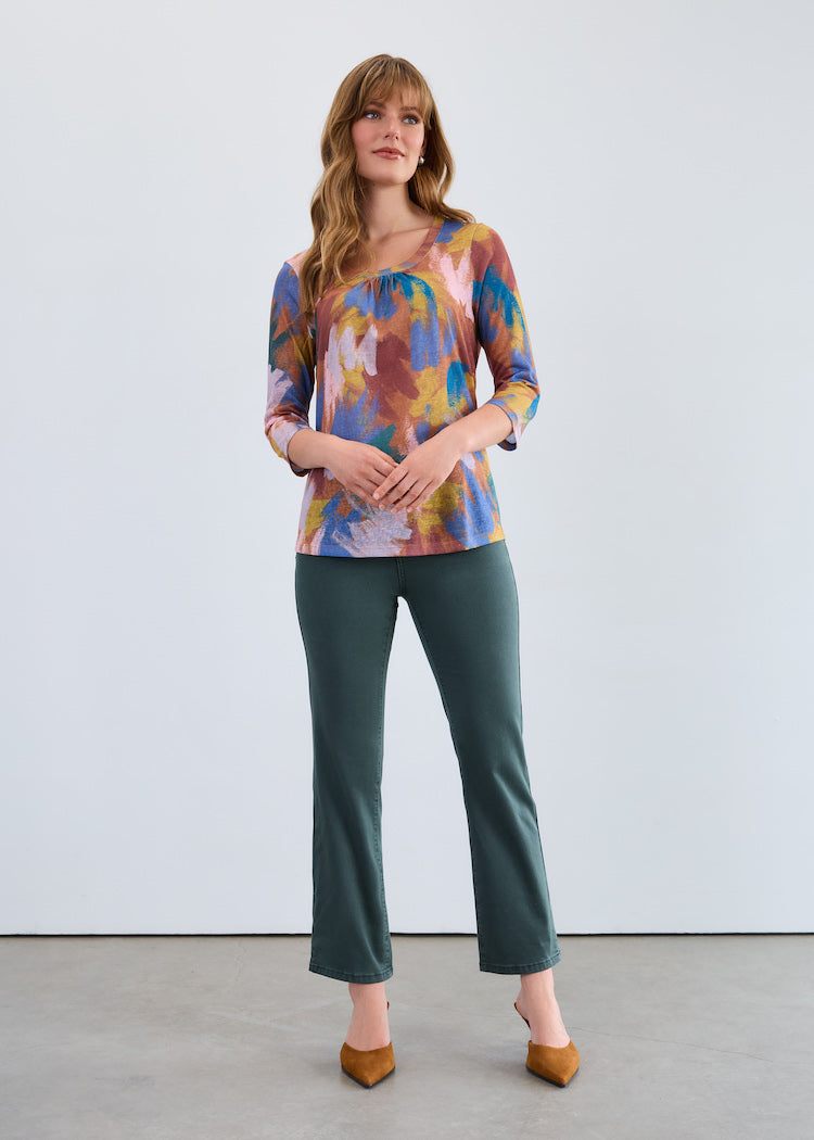 Abstract Print 3/4 Sleeve Top