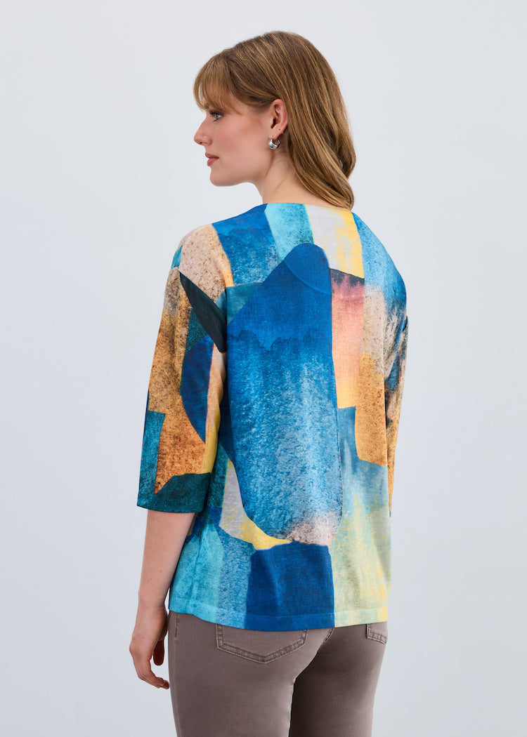 Abstract Print 3/4 Sleeve Top