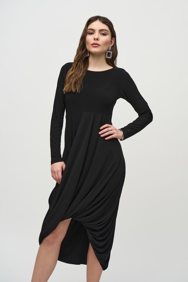 Draped Midi Dress With Slit|Joseph Ribkoff Style: 244250| Fashionista Draped Midi Dress With Slit|Joseph Ribkoff Style: 244250| Fashionista