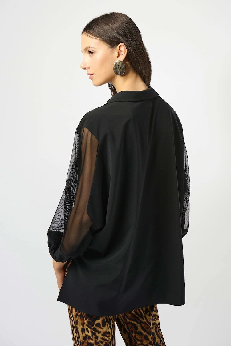 Sheer Puff-sleeve Buttoned Shirt