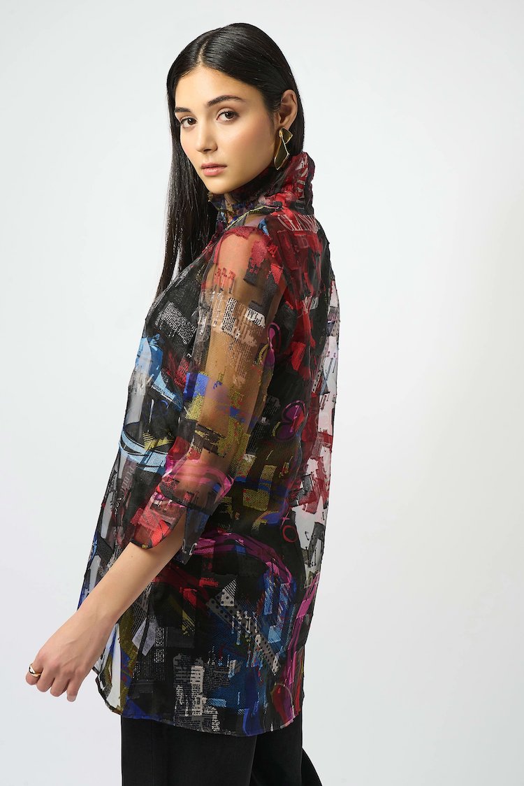 High Neck Abstract Buttoned Shirt