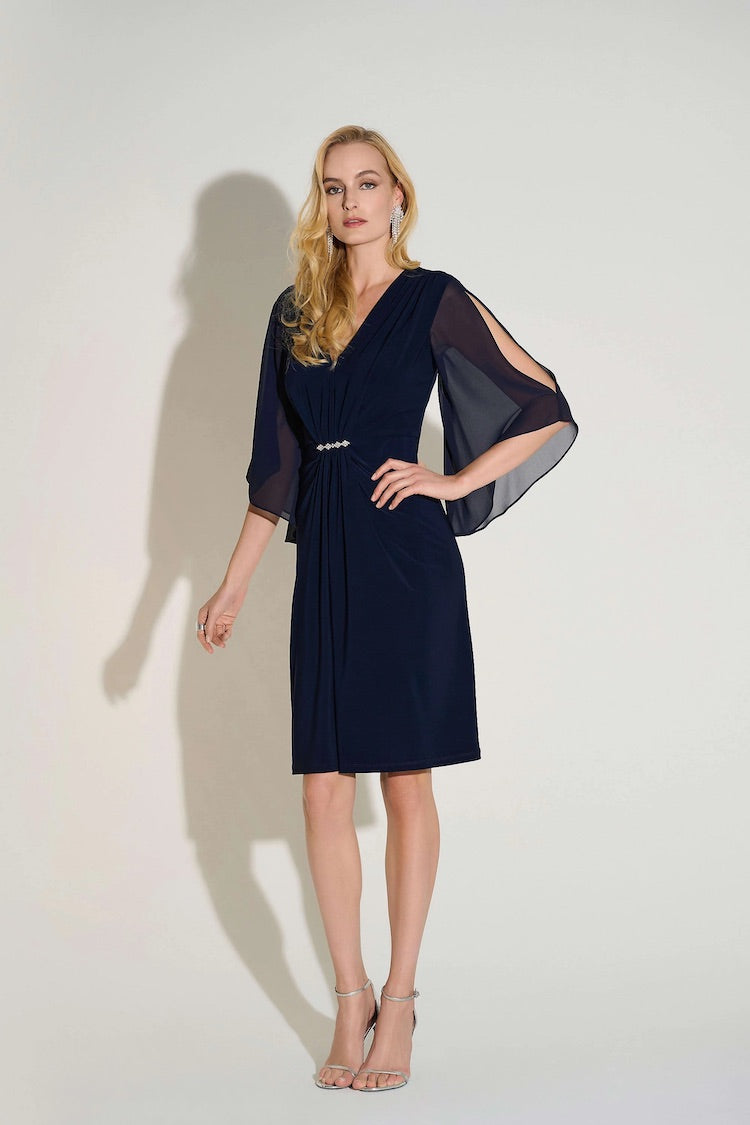 Chiffon Sleeve V-Neck Dress|Joseph Ribkoff Style: 253728| Fashionista Chiffon Sleeve V-Neck Dress|Joseph Ribkoff Style: 253728| Fashionista
