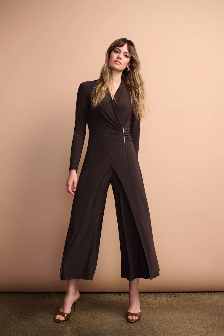 Wide Leg Wrap Jumpsuit with Ornament Detail