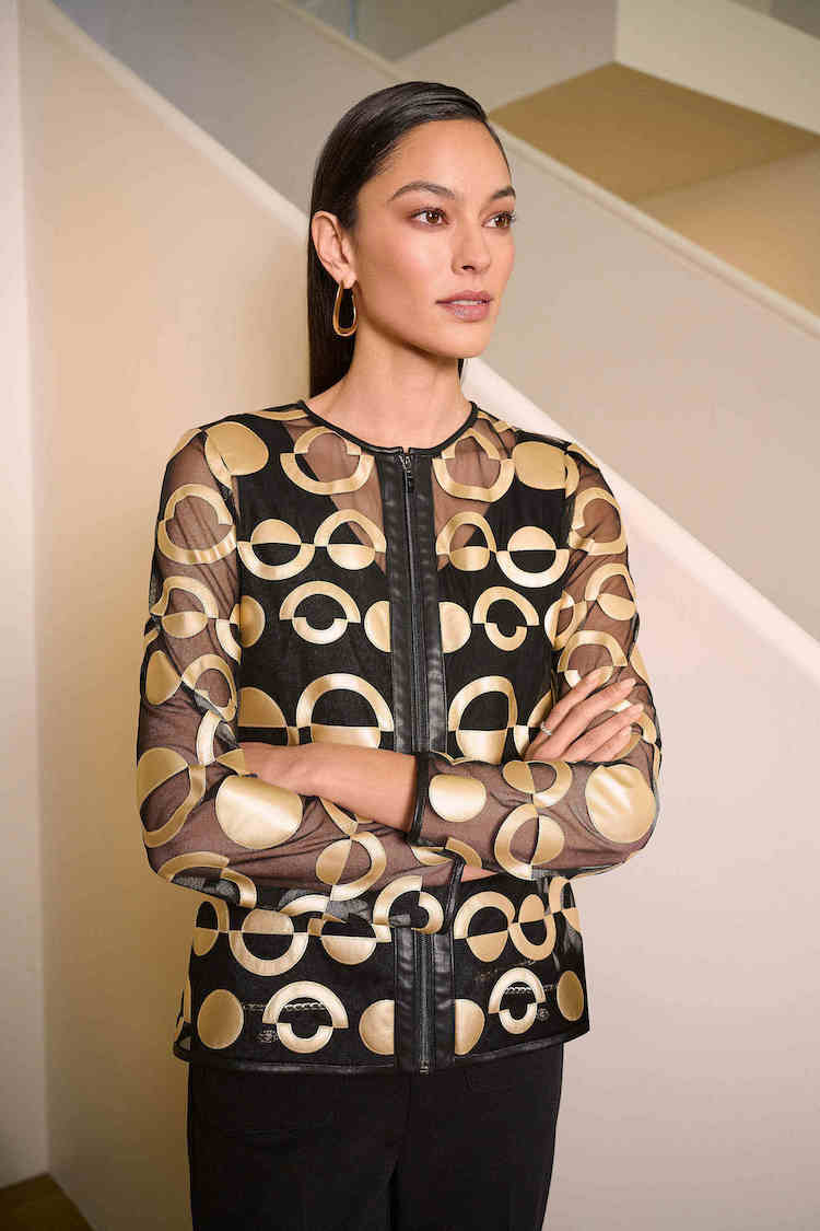 Abstract Zipper Long-sleeve Top