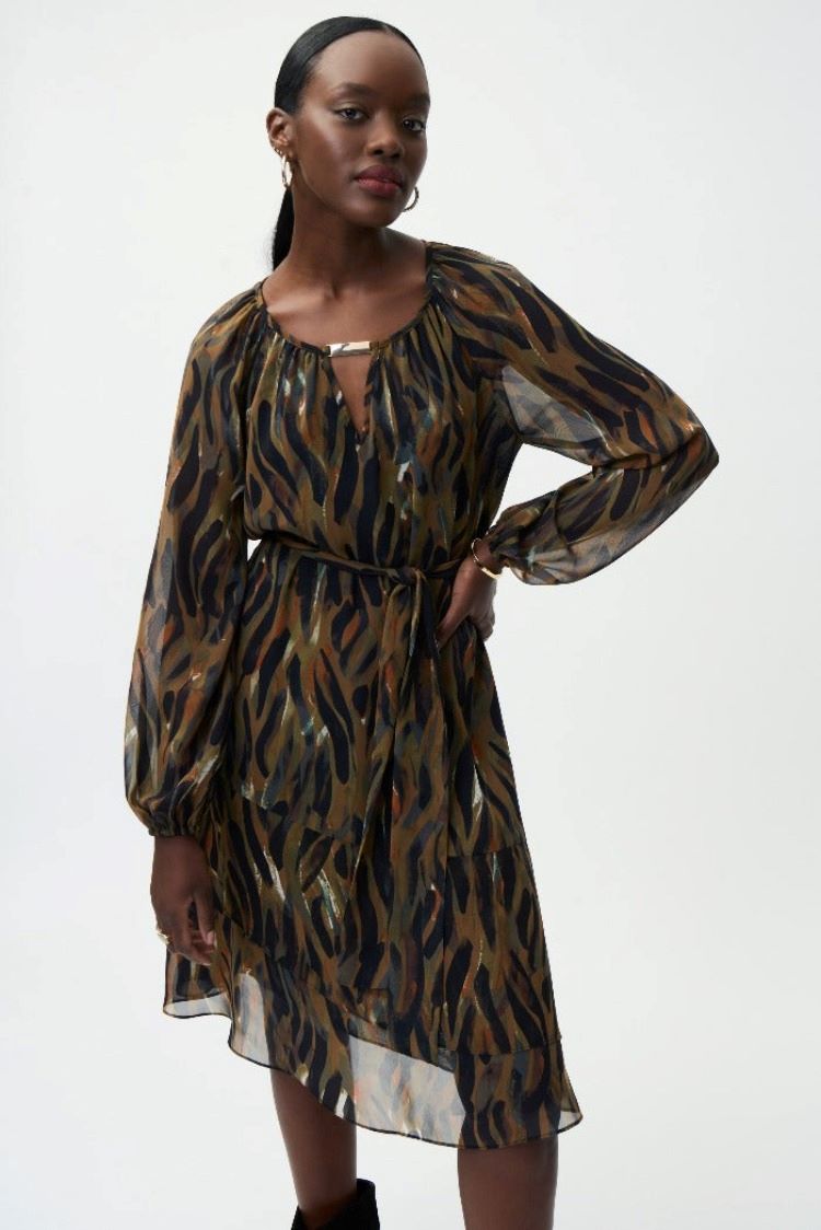 Joseph Ribkoff Style: 224054 olive chiffon abstract dress