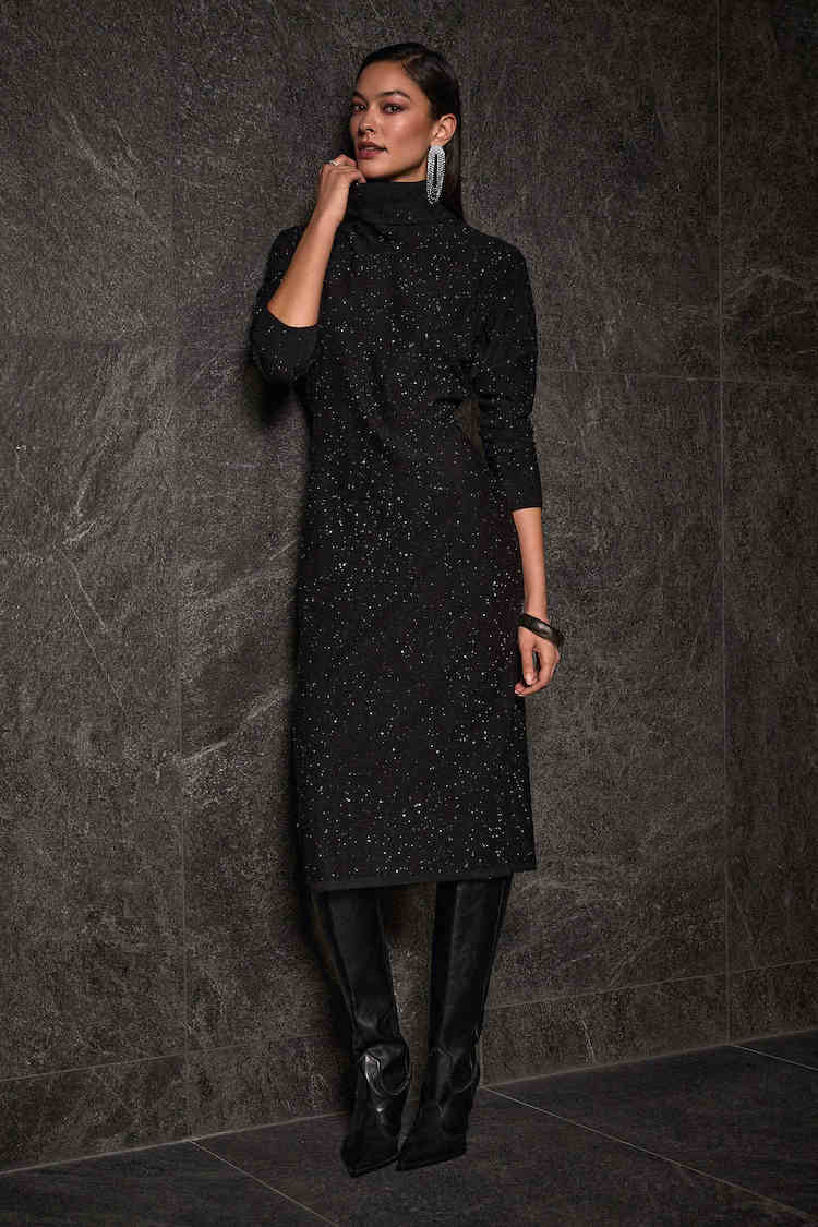 Midi Sequined Knit Turtleneck Dress