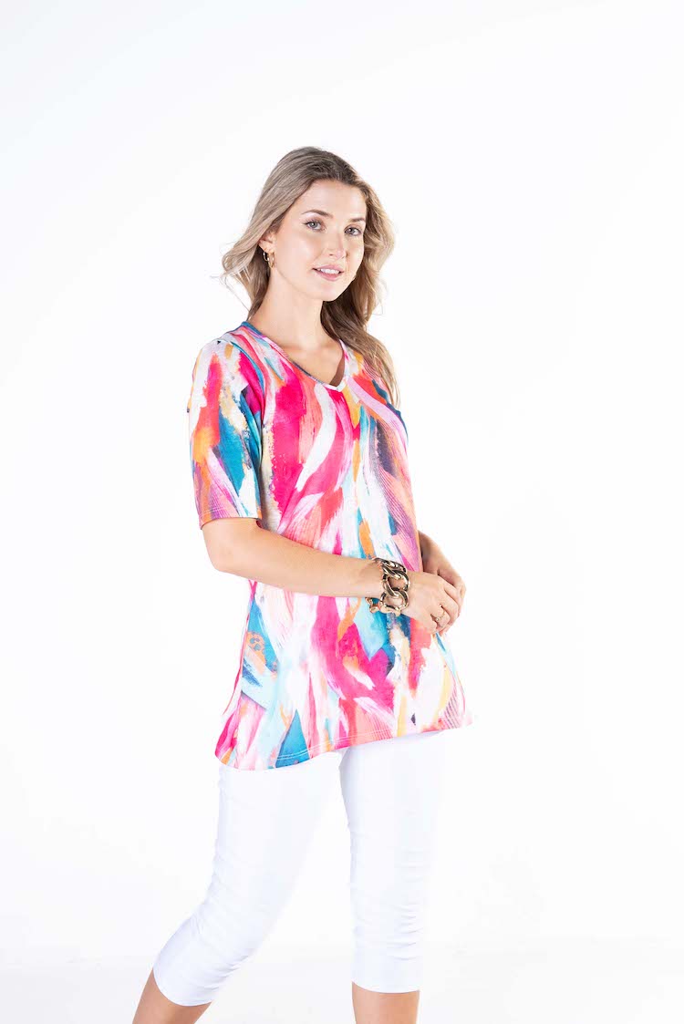 V-Neck Abstract Print Short Sleeve