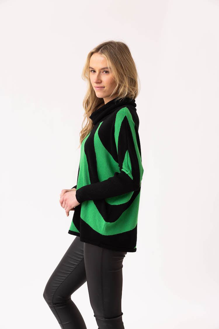 Stripe Cowl Neck Long Sleeve