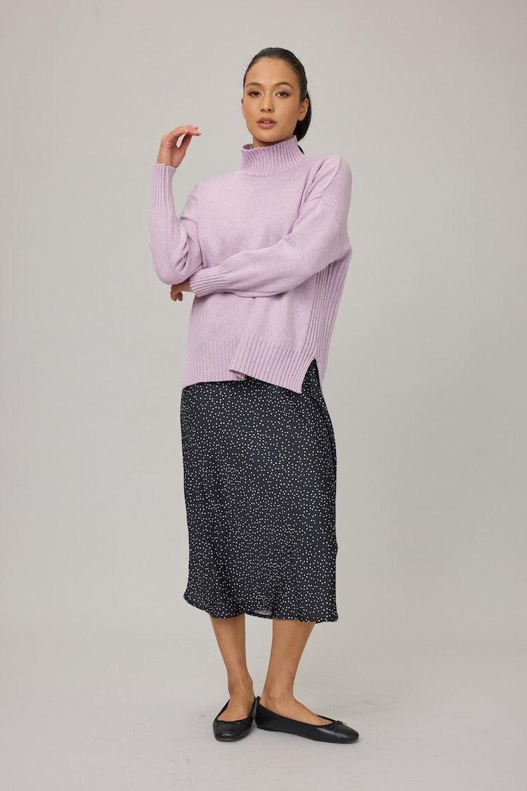 Essential Mock Neck Knit Sweater w/ Ribbing and Slits