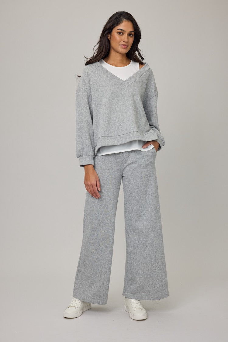 Wide Leg Terry Cotton Pull On Lounge Pant