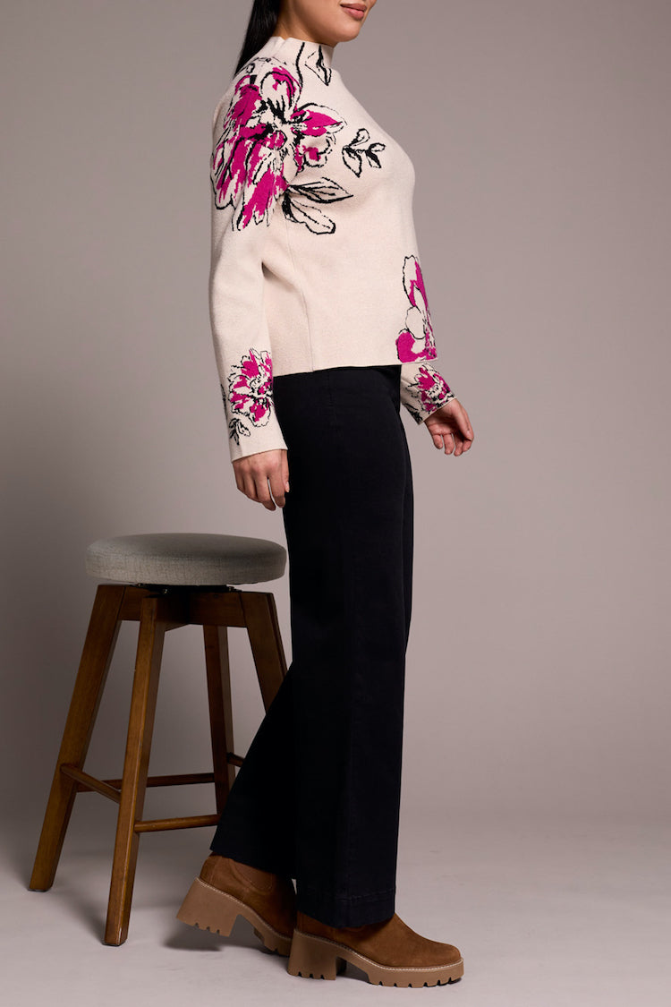 Funnel Neck Floral Sweater