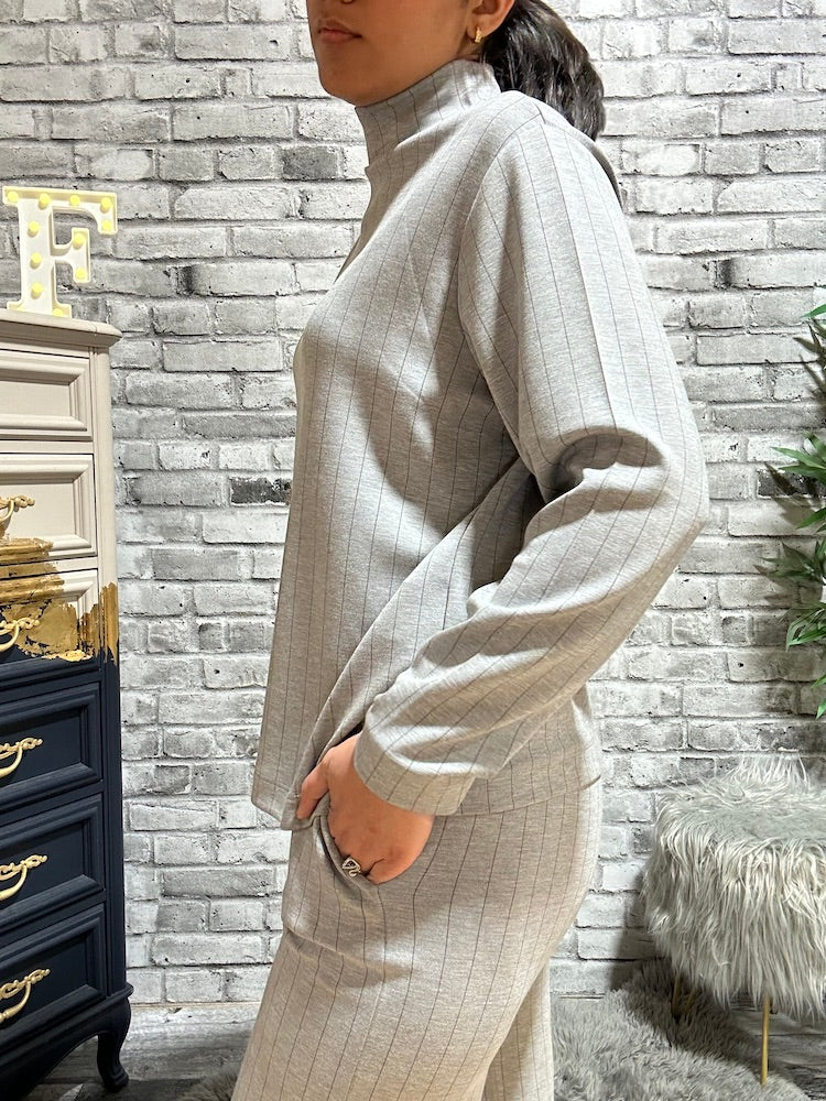 Mock Neck Pinstripe Long Sleeve Top