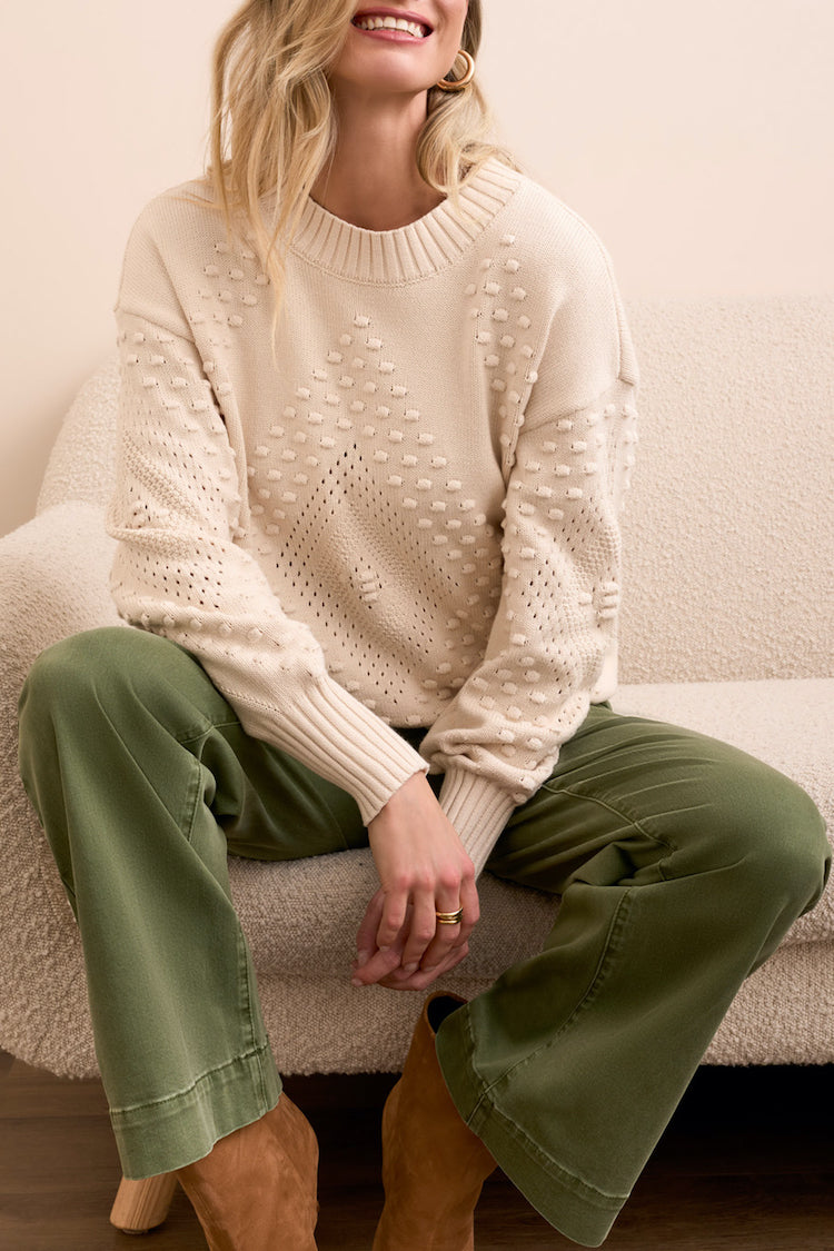 Textured Long Puff Sleeve Cotton Sweater