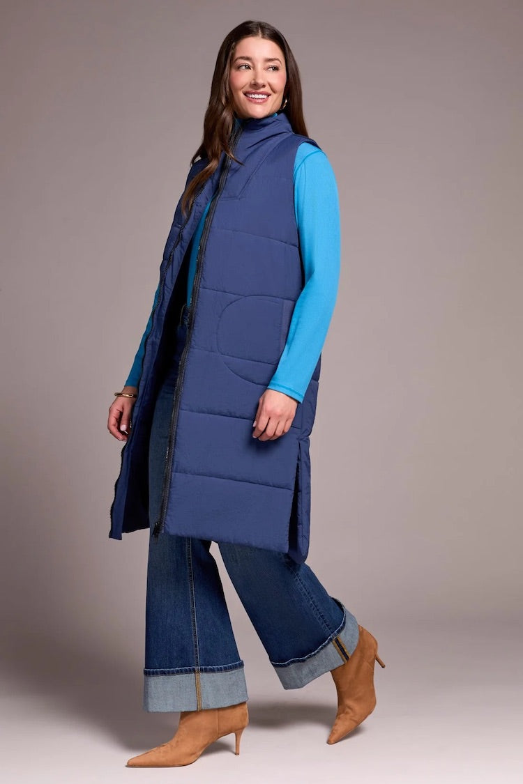 Long Zip-Front Quilted Vest