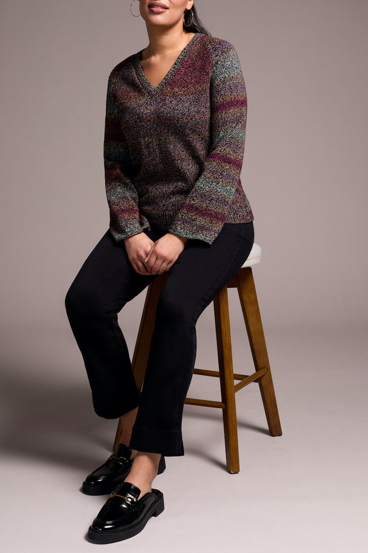 Long Sleeve V-Neck Stripe Sweater