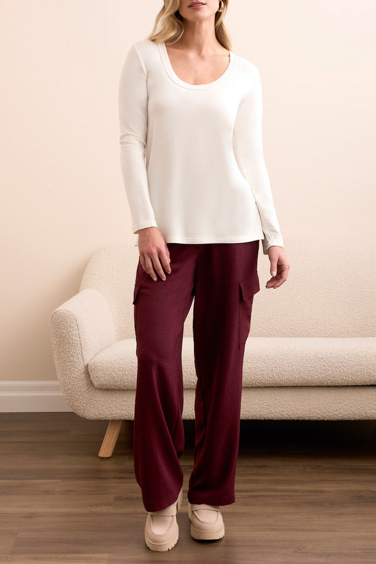 Scoop Neck Long Sleeve Top With Side Slits