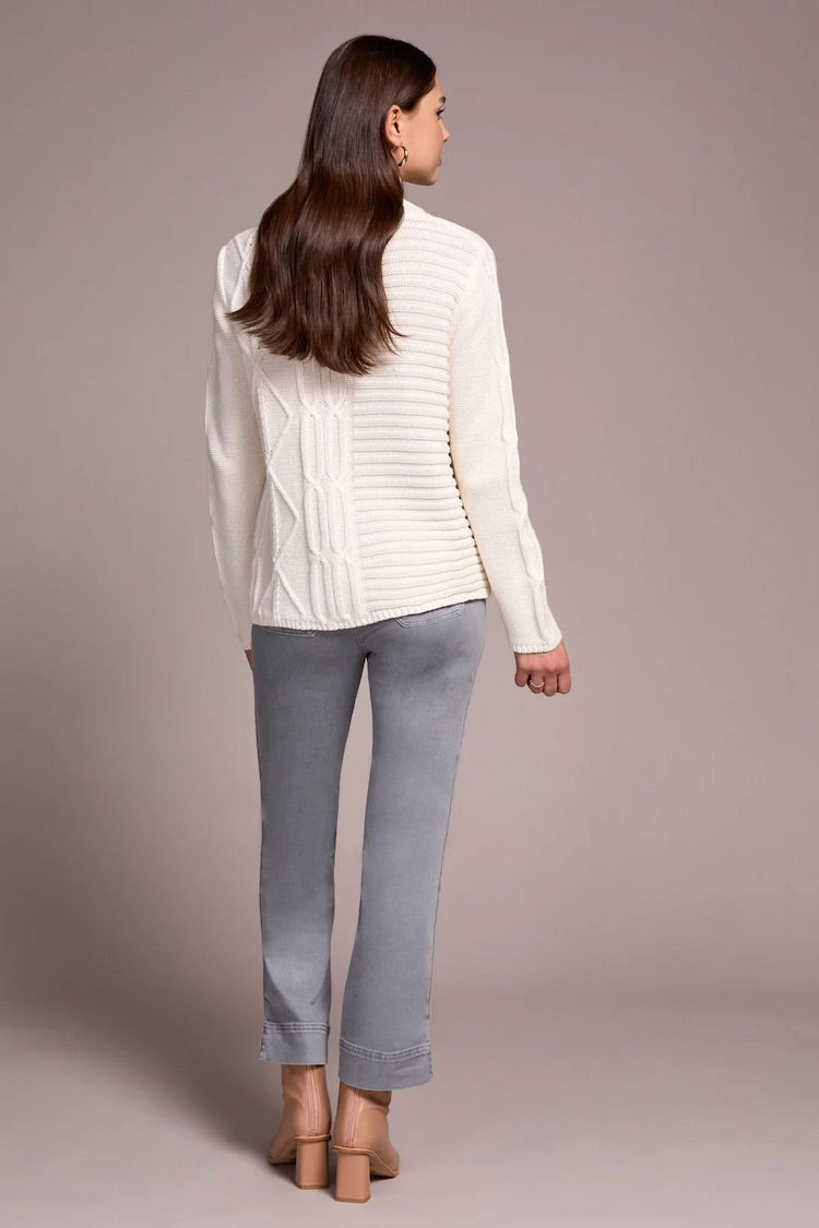 Vintage Washed Cable Knit Mock Neck Sweater