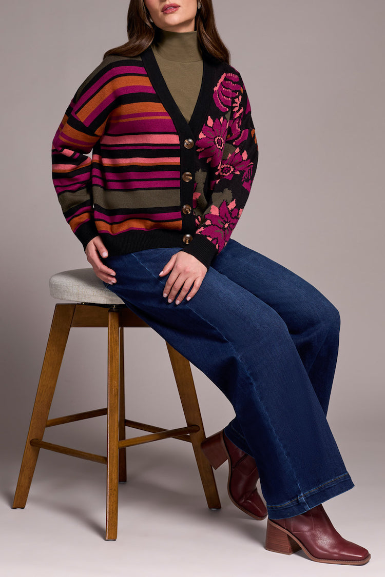 Button Front Multi Print Cardigan