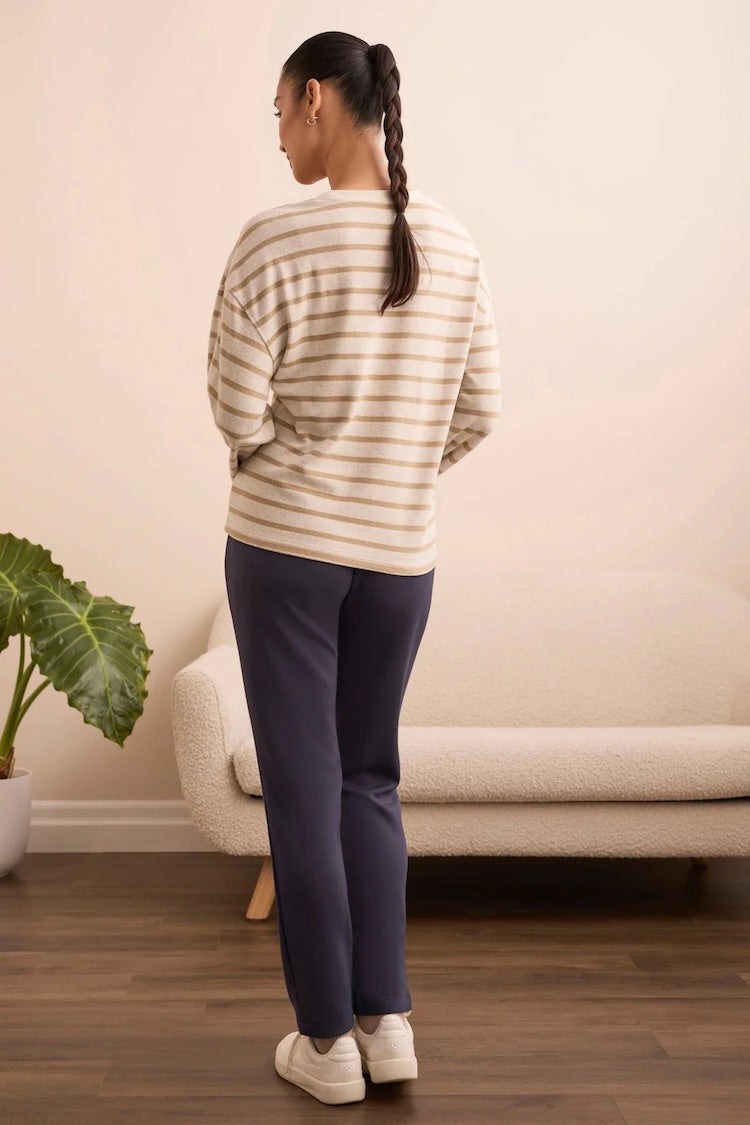 Long Sleeve Stripe Crew Neck Brush Knit Top