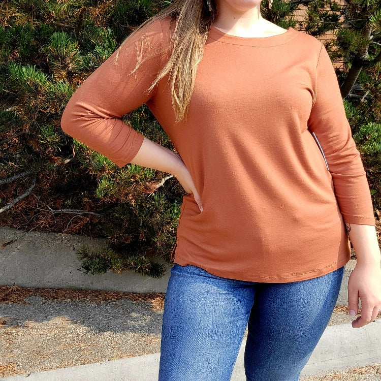 Boat Neck 3/4 Sleeve Top