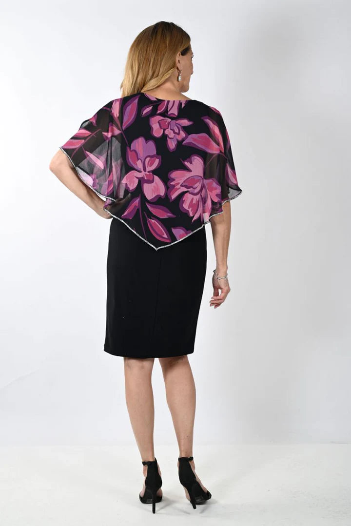 This Frank Lyman Floral Dress with Chiffon Overlay makes a stunning choice for special events or evenings out. The combination of the floral print and chiffon overlay gives you a touch of romance and movement with a dash of sparkle. Look and feel your best every time you slip it on.  Part of Lyman Signature Collection