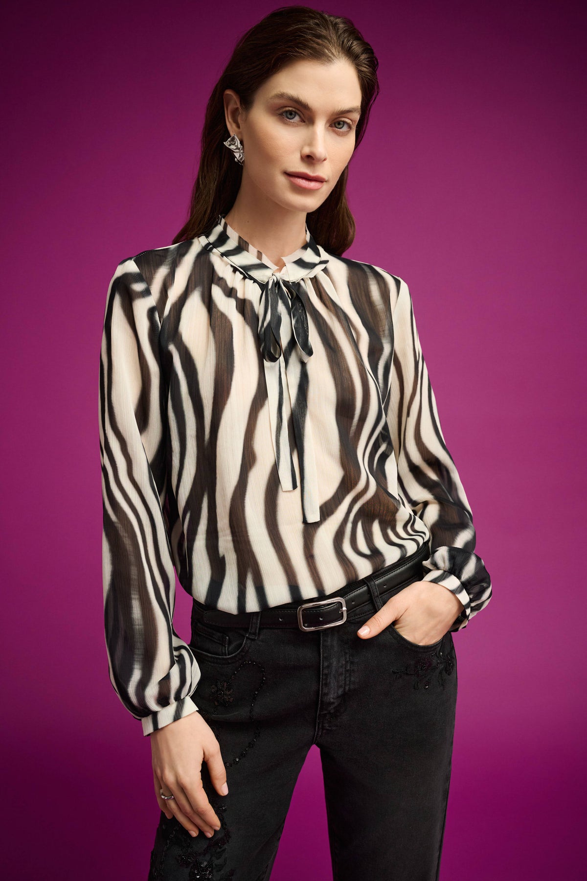 Joseph Ribkoff Animal Print Chiffon Blouse