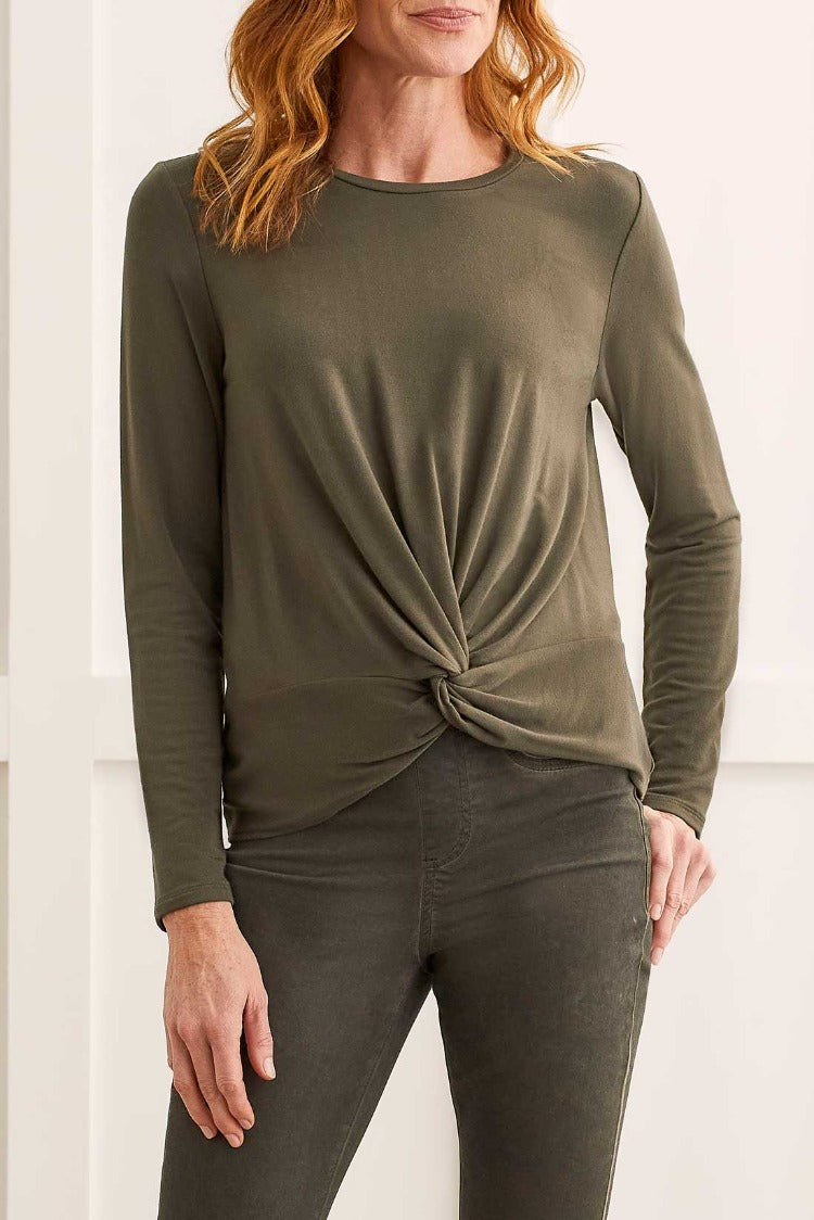 Crew Neck Top With Faux Knot Detail