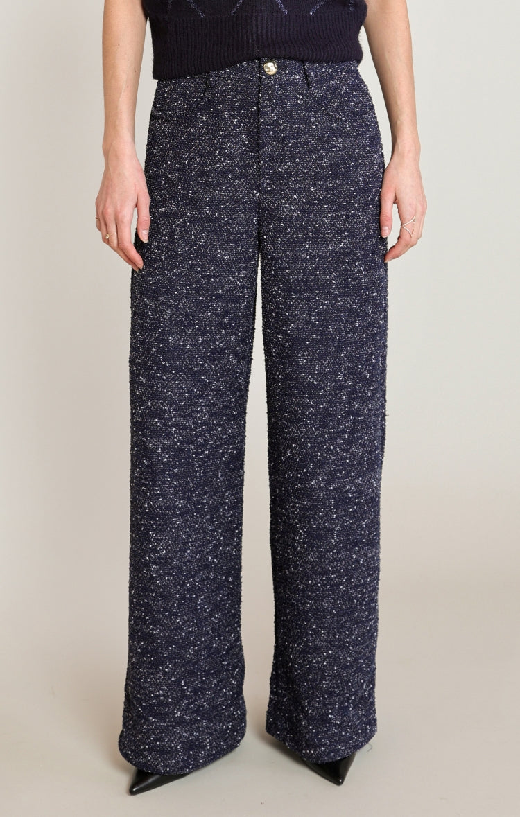 Black Tape Bouclé Straight-Leg Pants