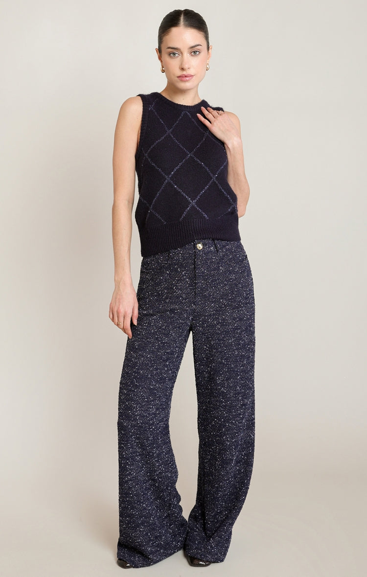 Black Tape Bouclé Straight-Leg Pants