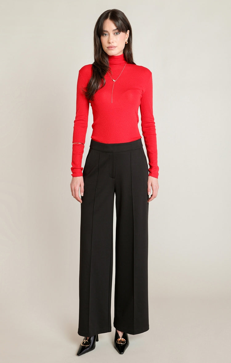 Black Tape Pleated Wide Leg Dress Pants